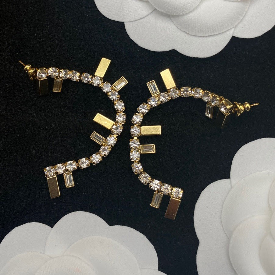 Fendi FF Logo Drop Gold Diamond Earrings