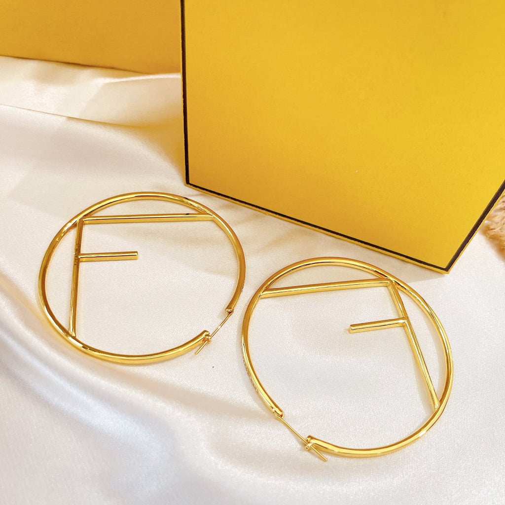 Fendi F Gold Full Diamond Letter Earrings