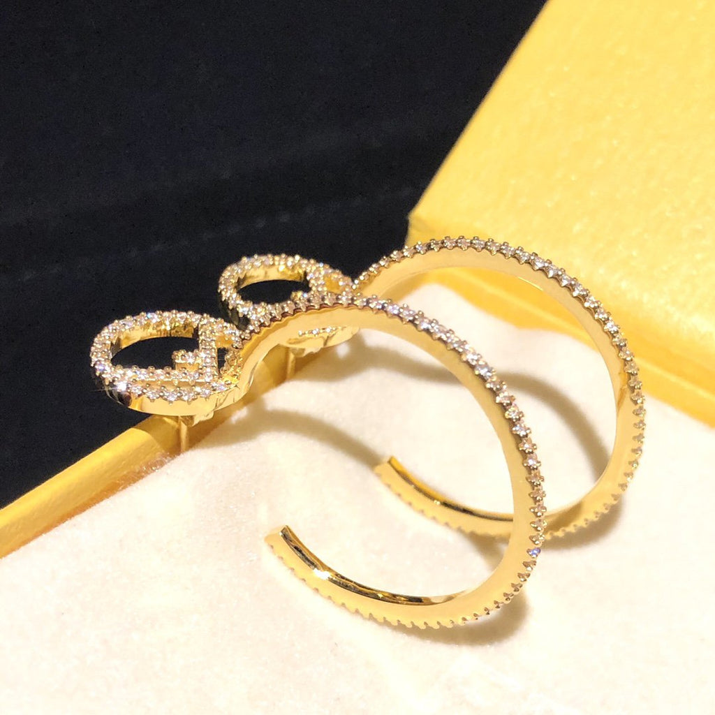 Fendi F Stud Earrings Gold Full Diamond