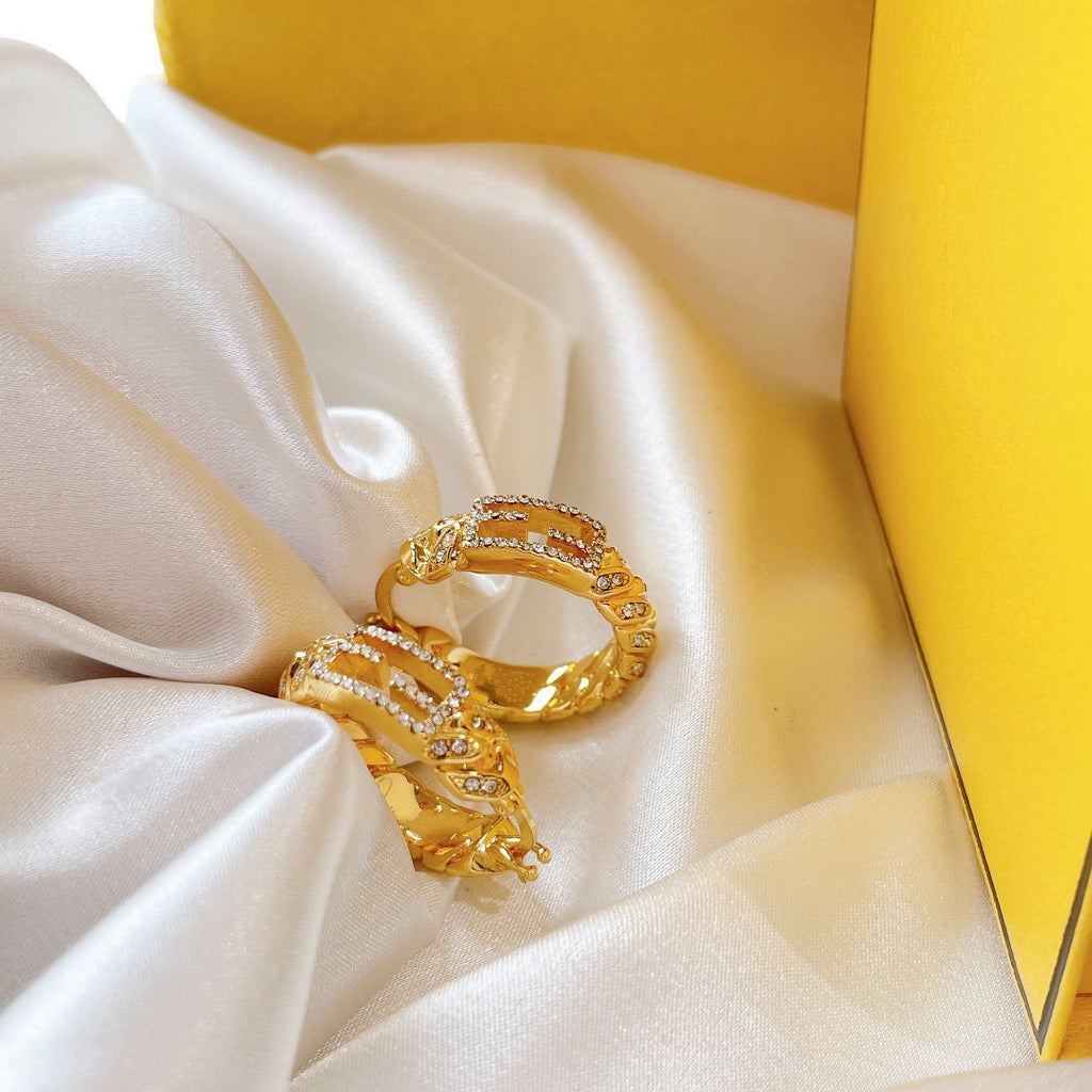 Fendi Baguette Small Earrings Gold Diamond