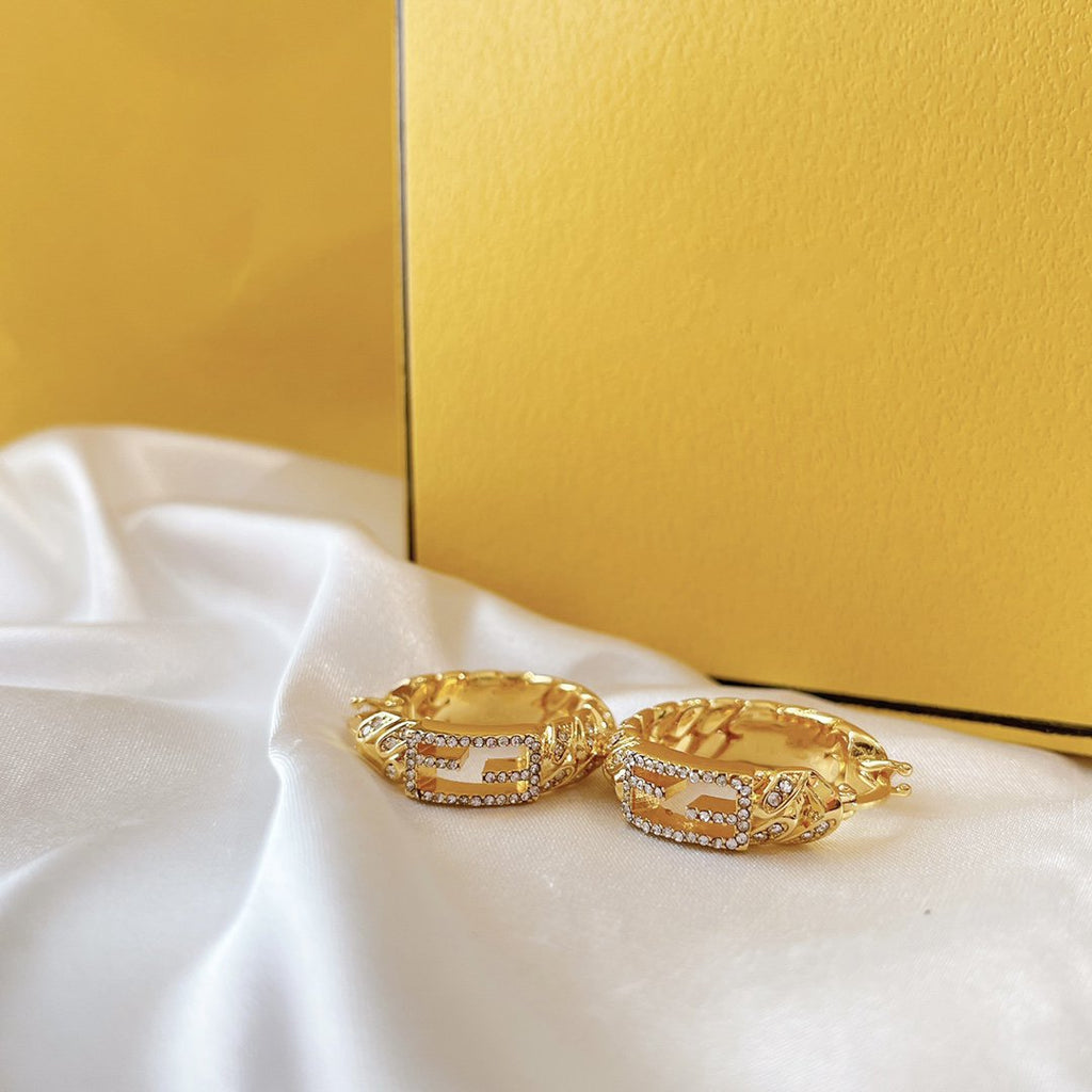 Fendi Baguette Small Earrings Gold Diamond