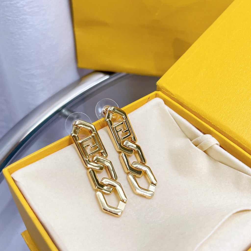 Fendi FF Drop Earrings Gold