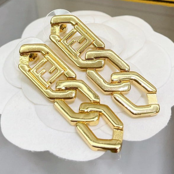 Fendi FF Drop Earrings Gold