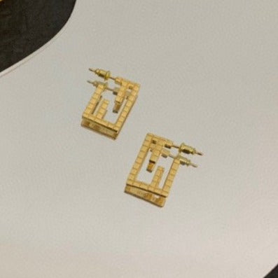 Fendi FF Baguette Motif Shaped Gold Earrings