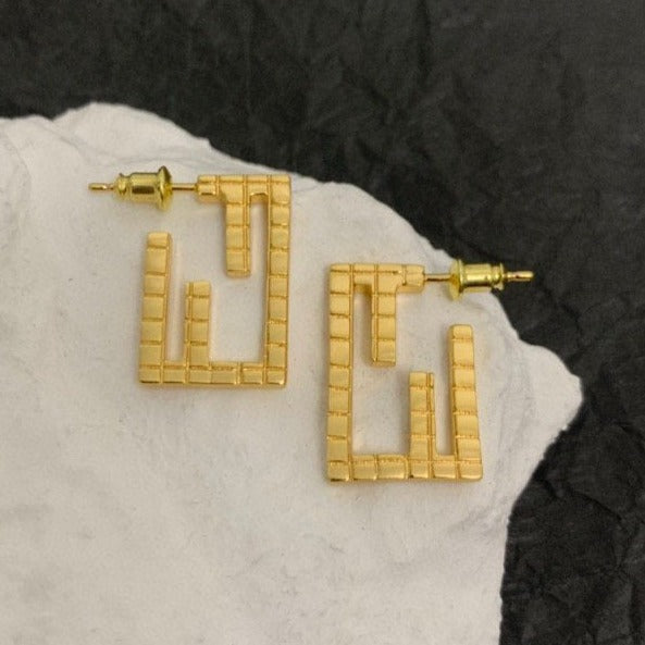 Fendi FF Baguette Motif Shaped Gold Earrings