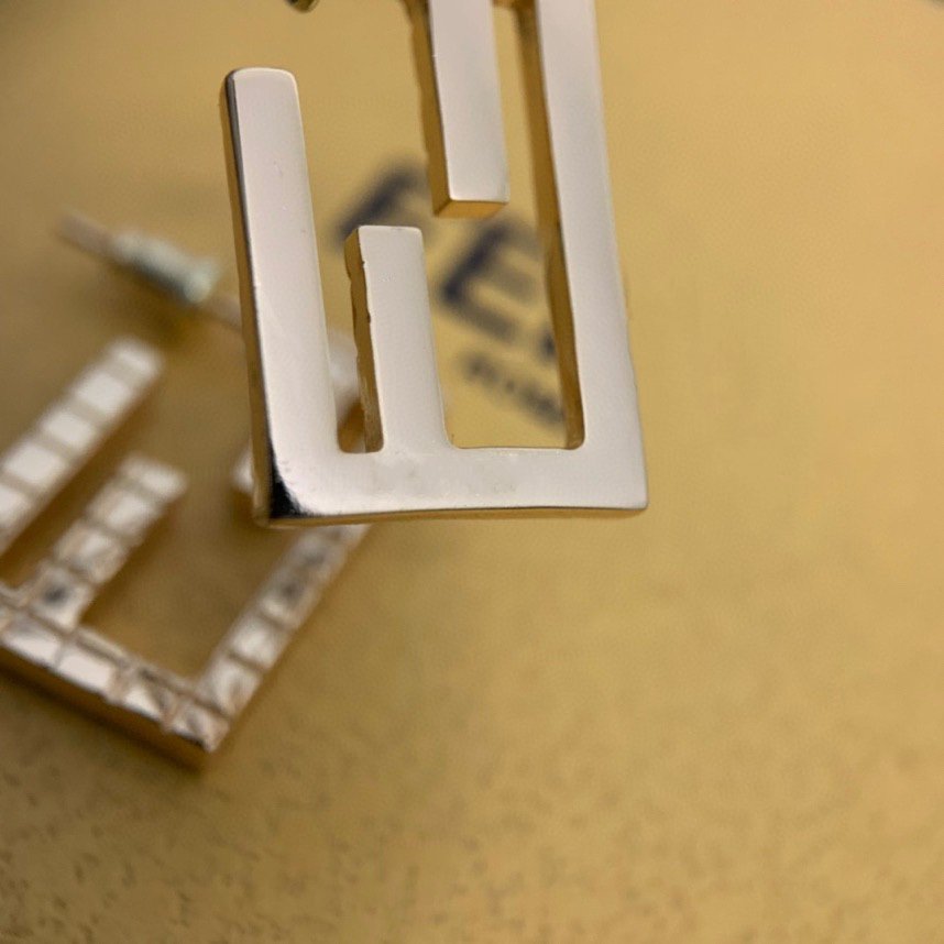 Fendi FF Baguette Motif Shaped Gold Earrings