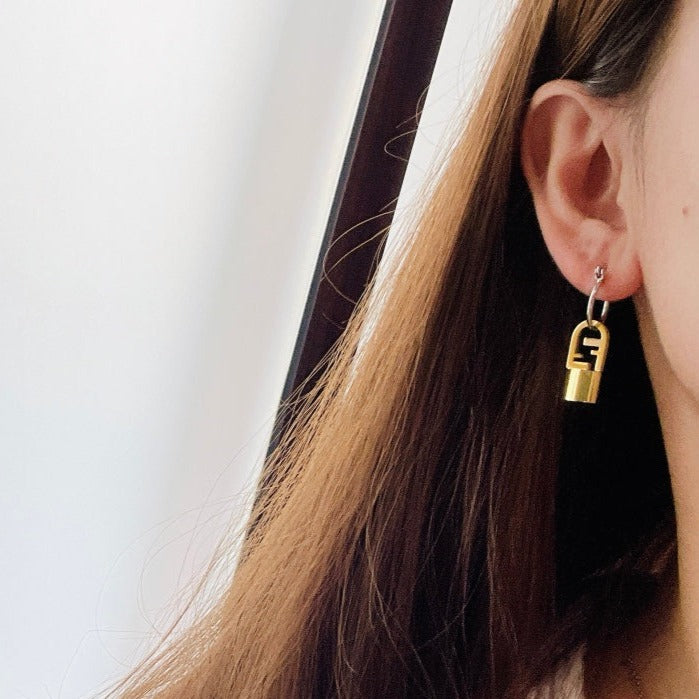 Fendi FF Buckle Silver Gold Earrings