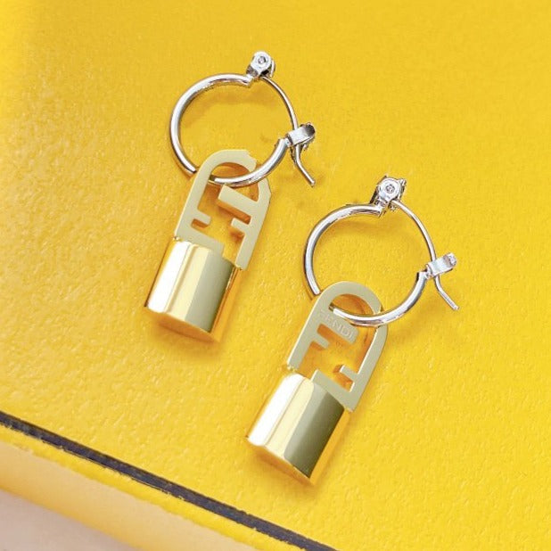 Fendi FF Buckle Silver Gold Earrings