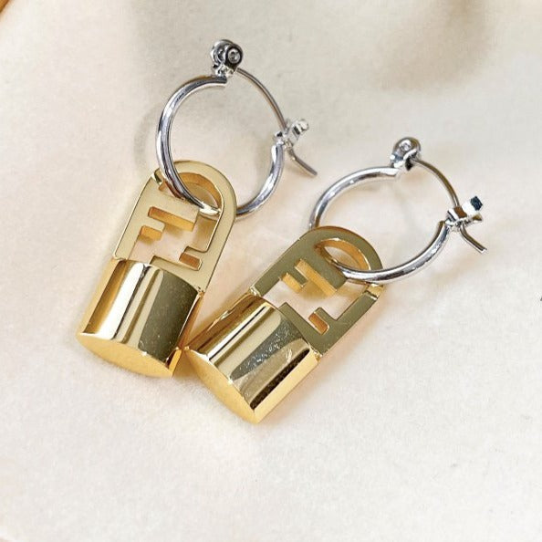 Fendi FF Buckle Silver Gold Earrings