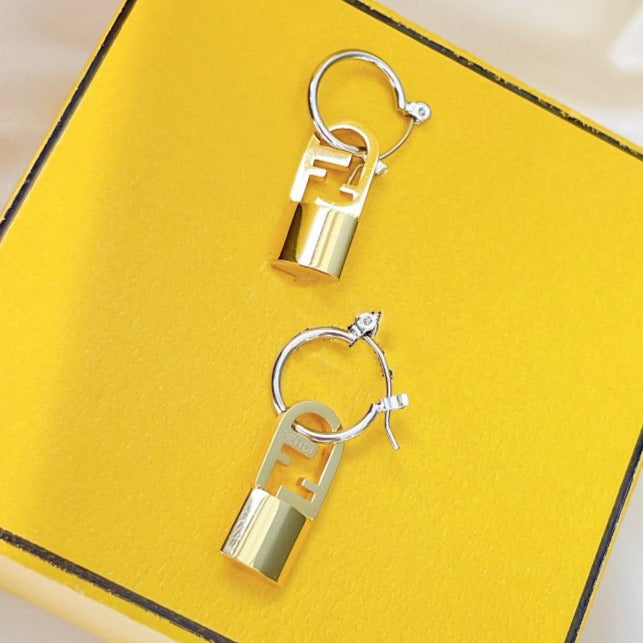 Fendi FF Buckle Silver Gold Earrings