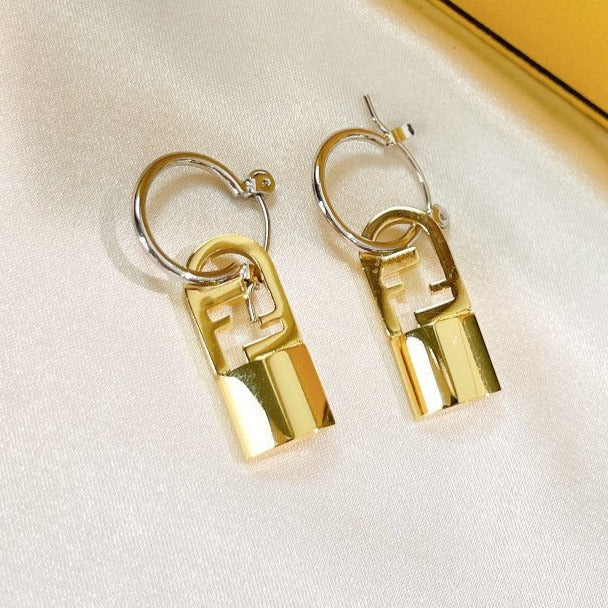 Fendi FF Buckle Silver Gold Earrings