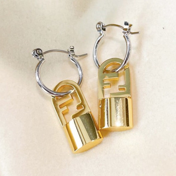 Fendi FF Buckle Silver Gold Earrings