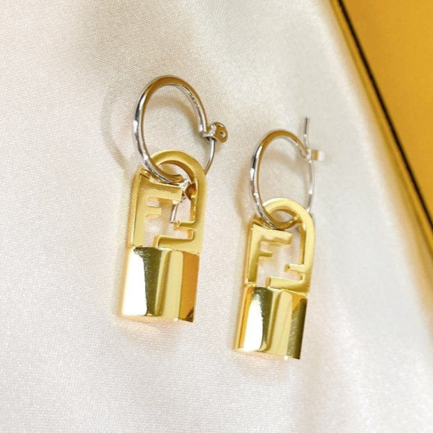 Fendi FF Buckle Silver Gold Earrings