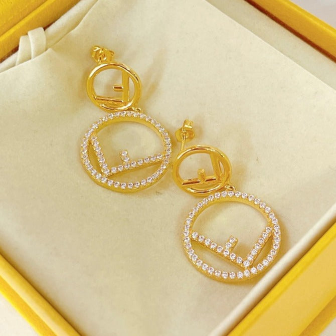 Fendi Double F Gold Diamond Earrings