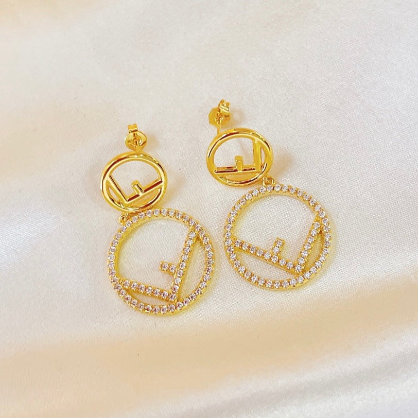 Fendi Double F Gold Diamond Earrings