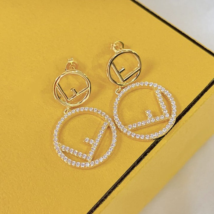 Fendi Double F Gold Diamond Earrings