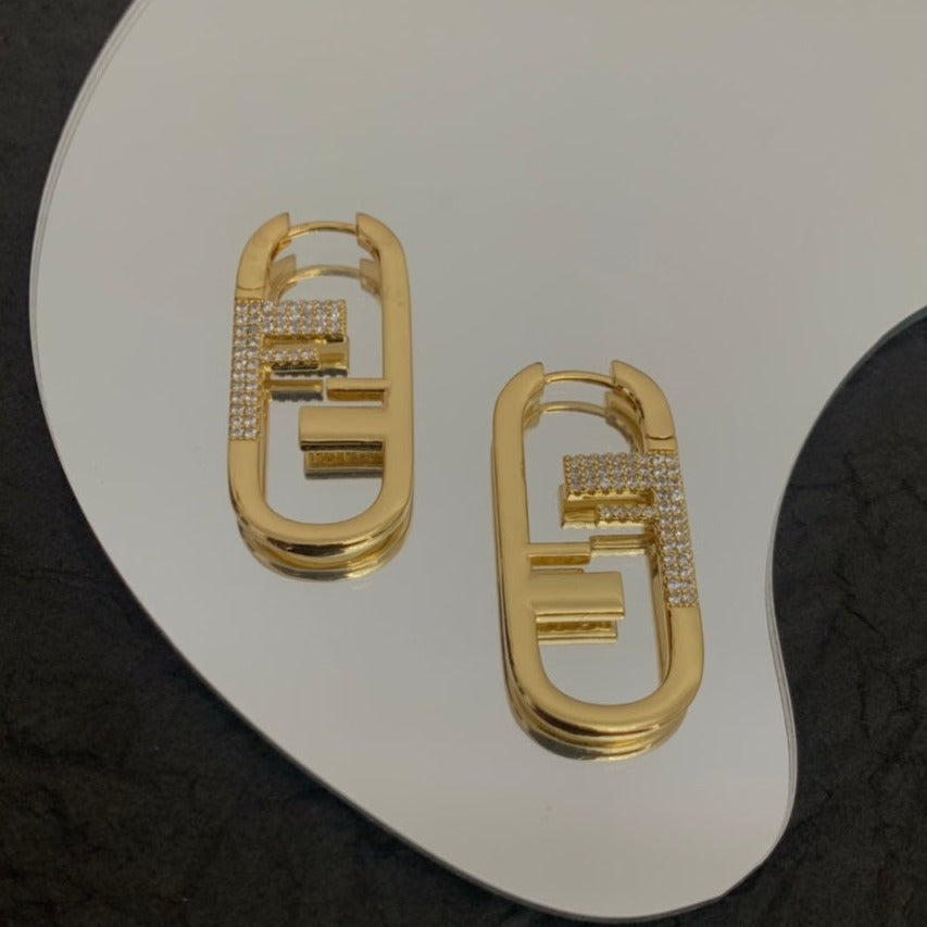 Fendi F O'Lock Gold Diamond Earrings