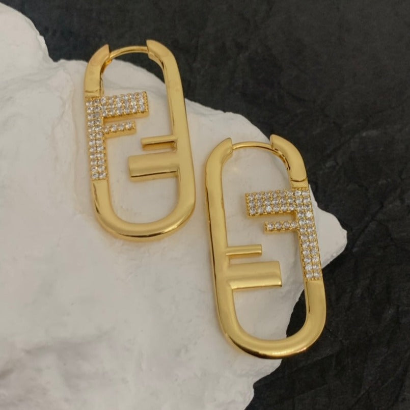 Fendi F O'Lock Gold Diamond Earrings