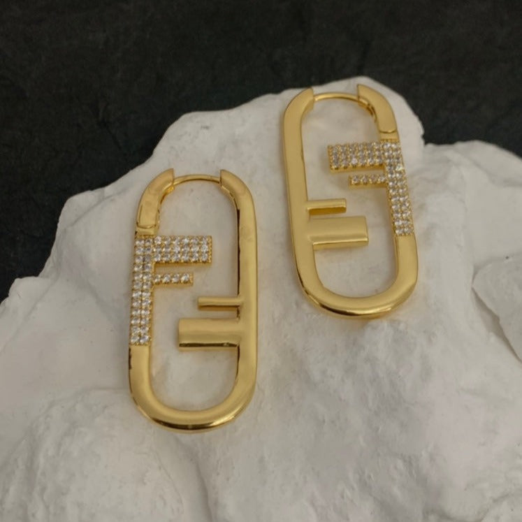 Fendi F O'Lock Gold Diamond Earrings