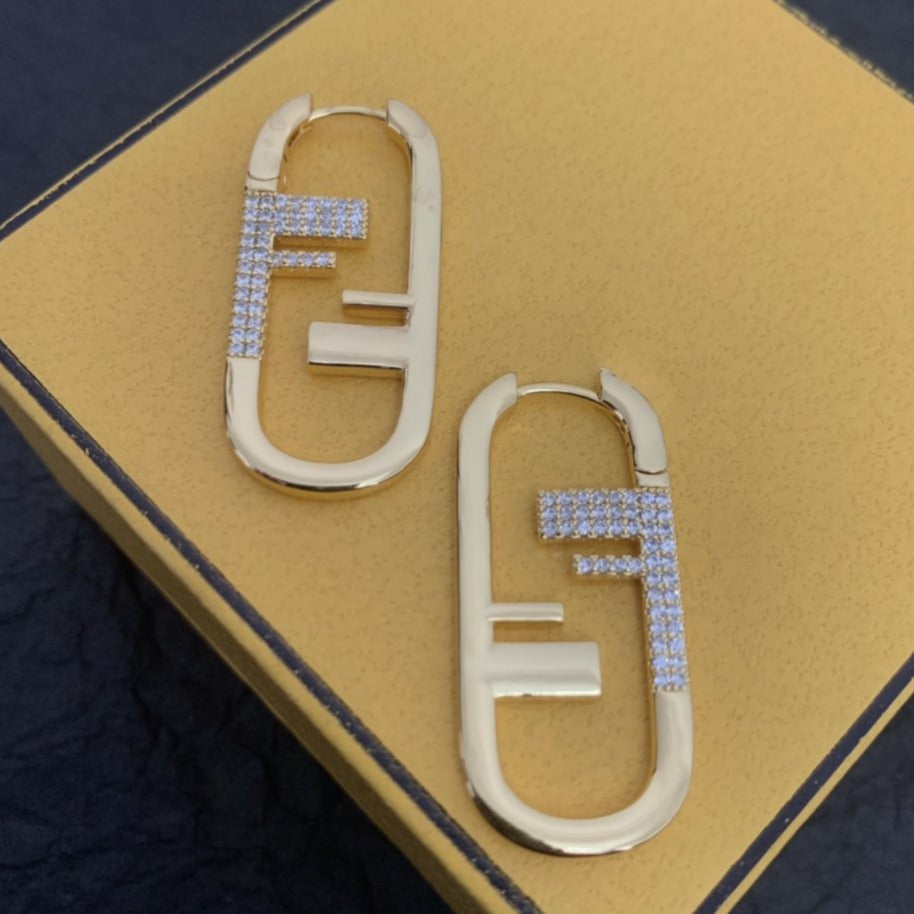 Fendi F O'Lock Gold Diamond Earrings
