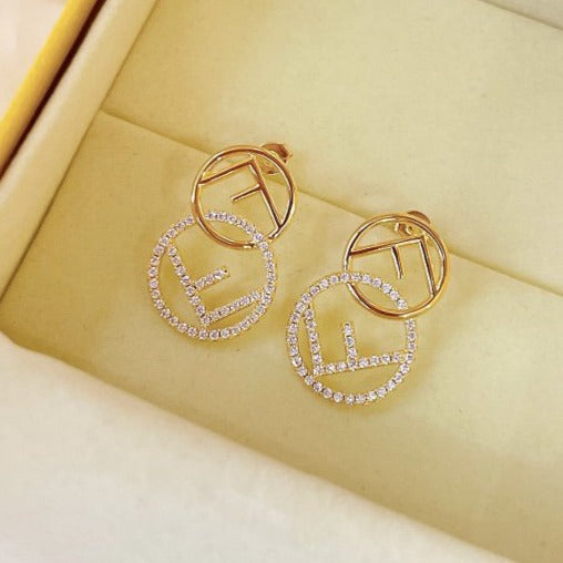 Fendi Double F Earrings Gold Diamond