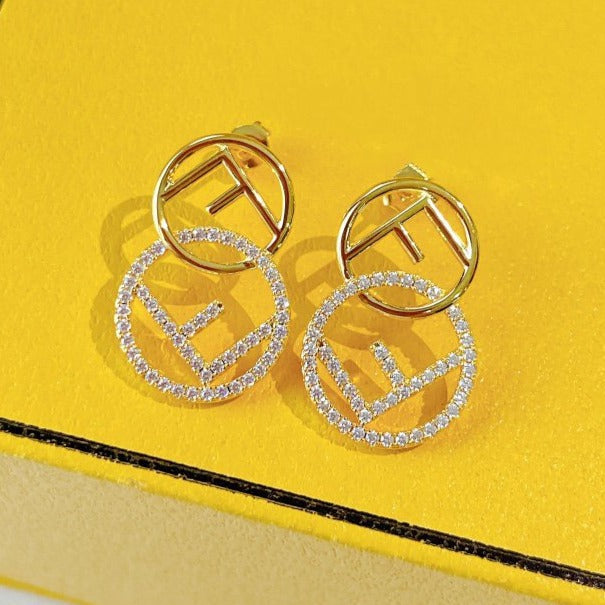 Fendi Double F Earrings Gold Diamond