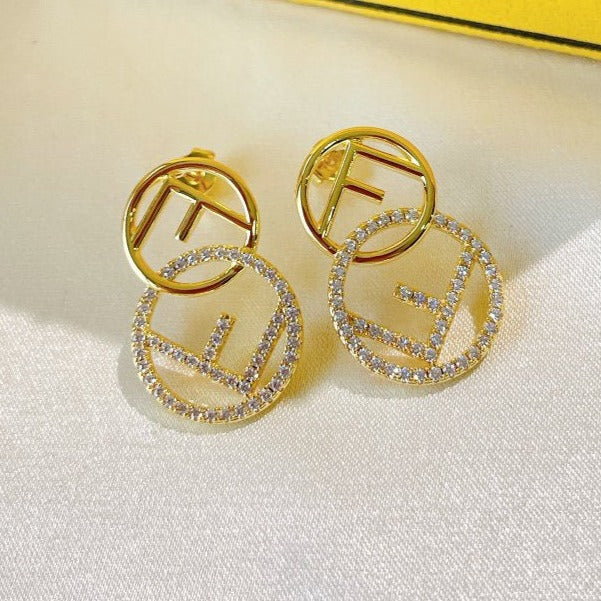 Fendi Double F Earrings Gold Diamond