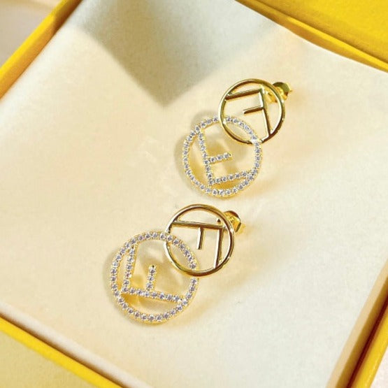 Fendi Double F Earrings Gold Diamond