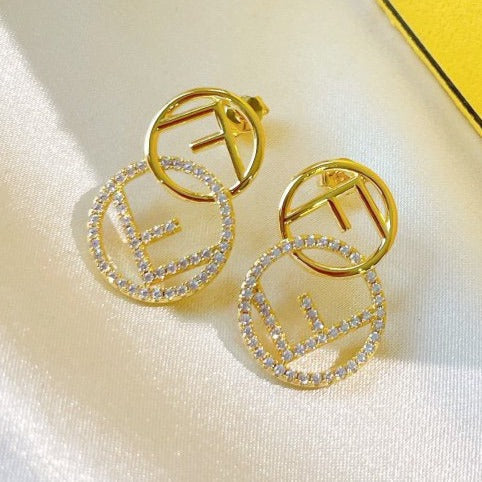 Fendi Double F Earrings Gold Diamond