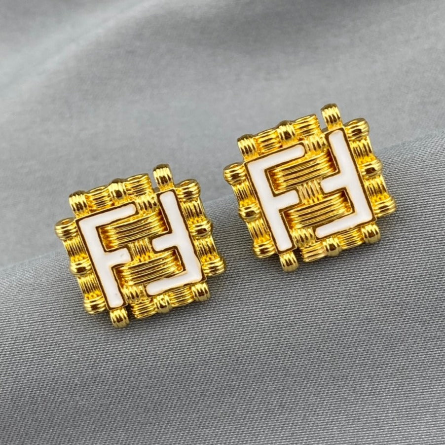 Fendi FF White Gold Earrings