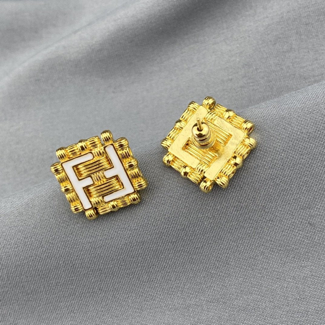 Fendi FF White Gold Earrings