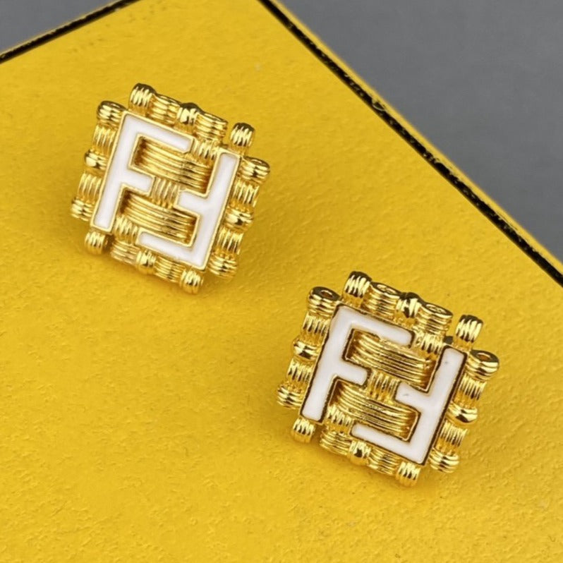 Fendi FF White Gold Earrings