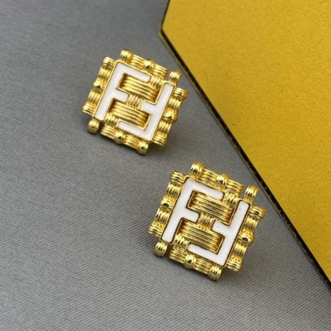 Fendi FF White Gold Earrings