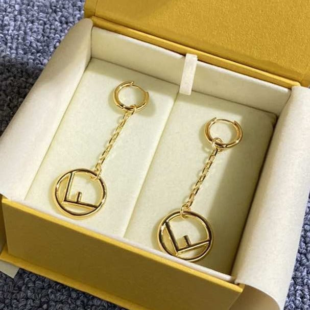 Fendi F Drop Gold Earrings