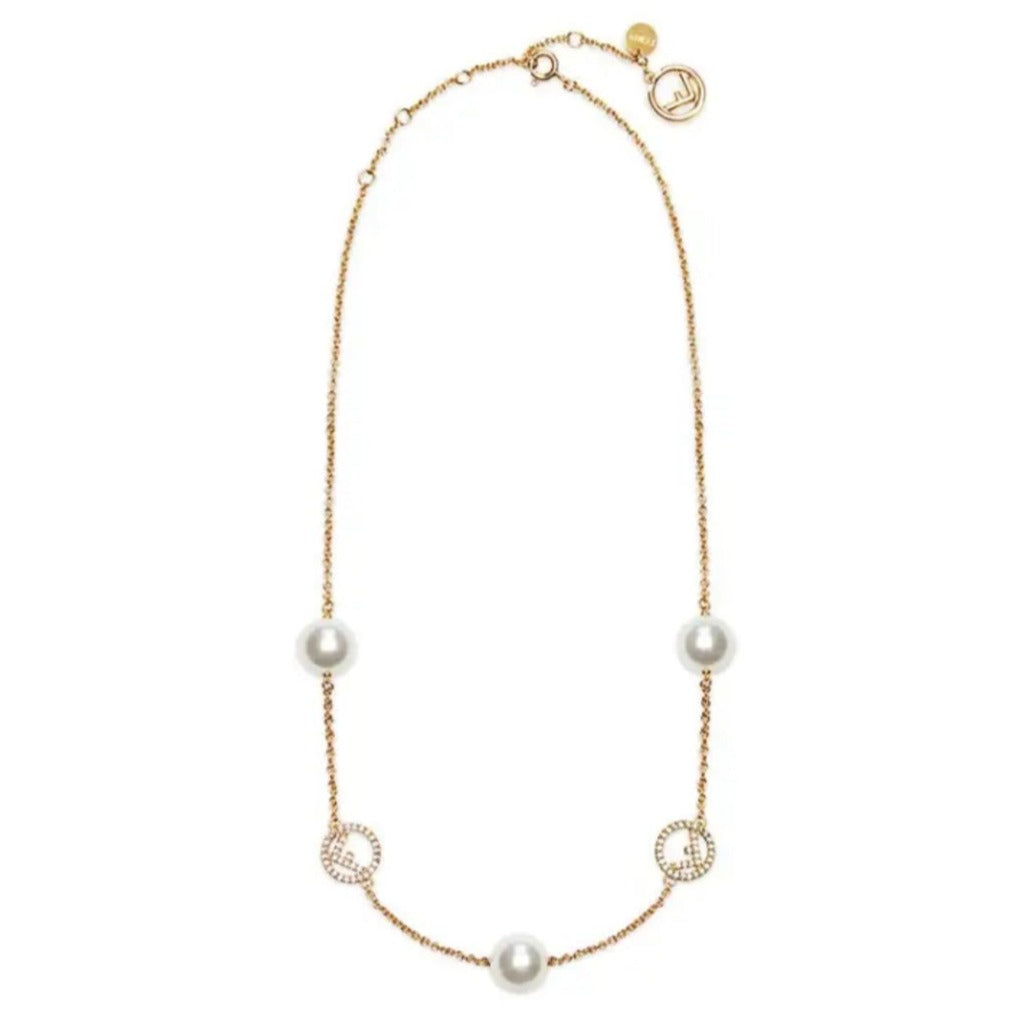 Fendi F Pearl Diamond Necklace
