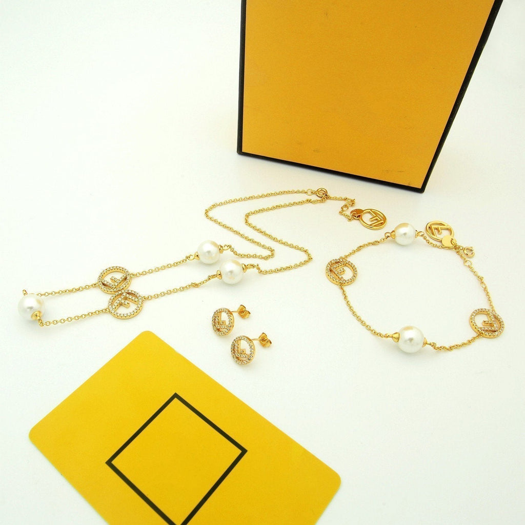 Fendi F Pearl Diamond Necklace