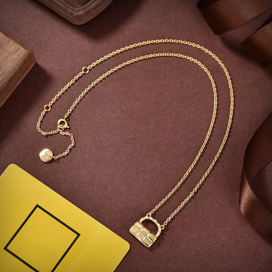 Fendi FF Bag Pearl Gold Necklace