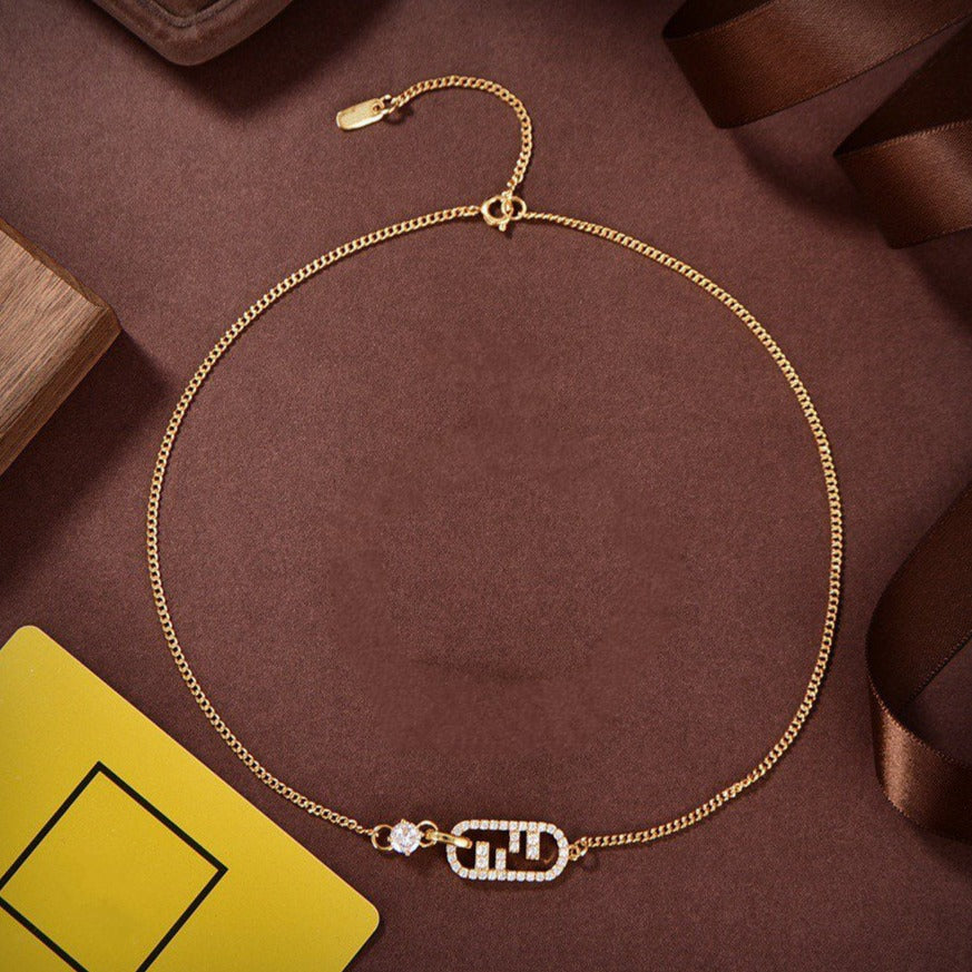 Fendi Double F Gold Diamond Necklace