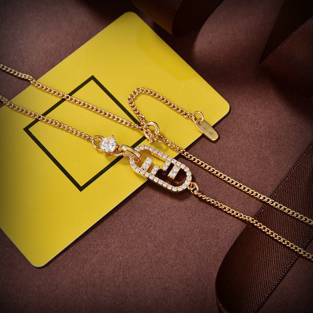 Fendi Double F Gold Diamond Necklace
