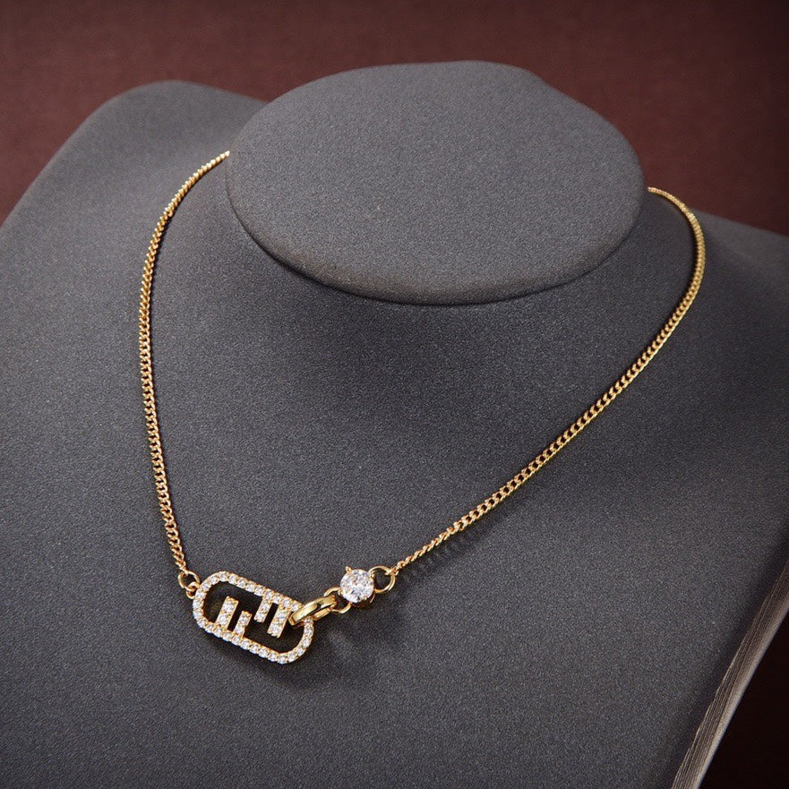 Fendi Double F Gold Diamond Necklace