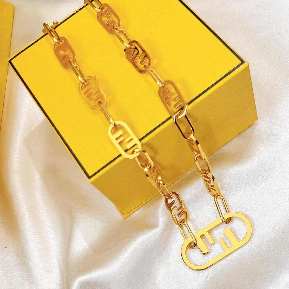 Fendi FF Logo Motif Gold Necklace
