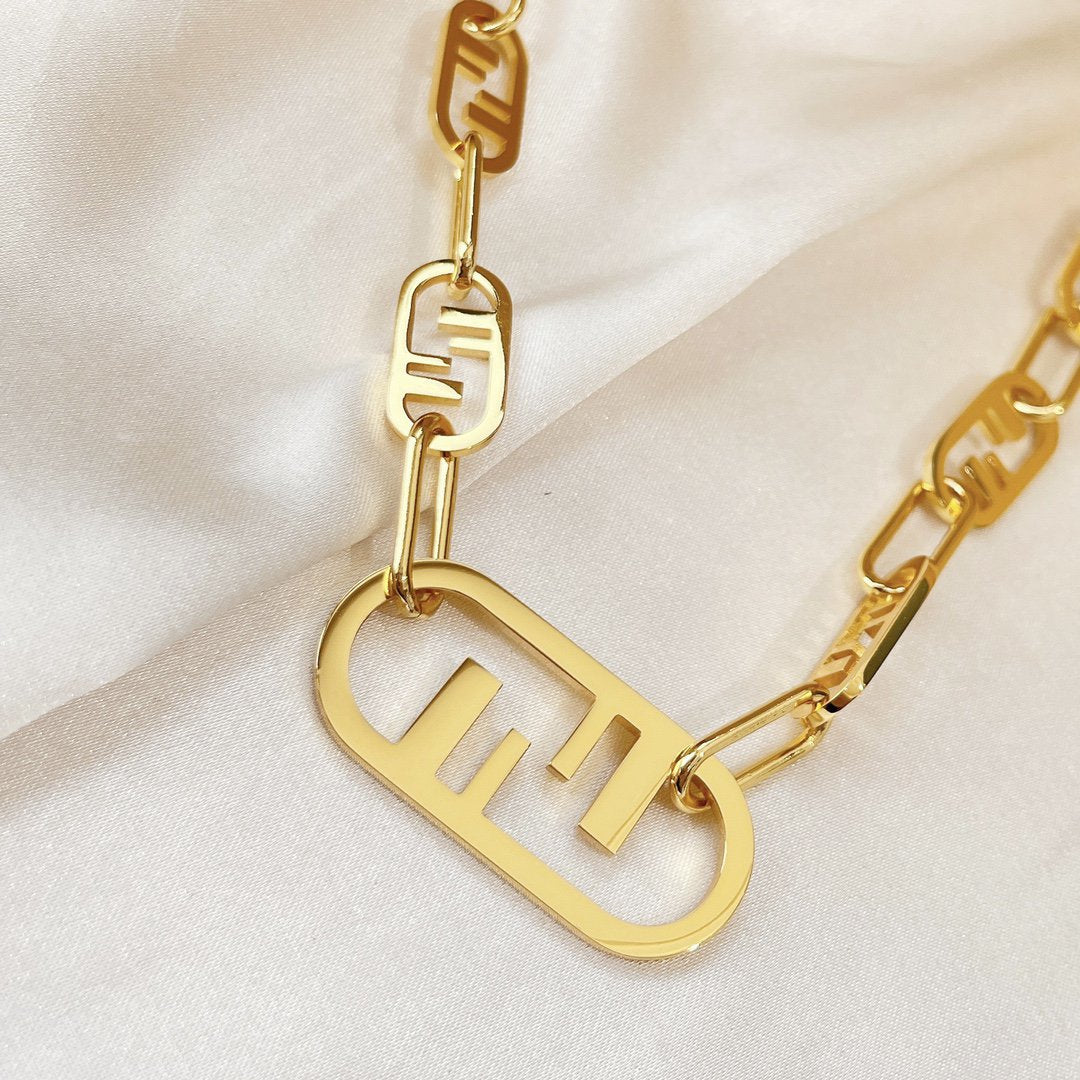 Fendi FF Logo Motif Gold Necklace