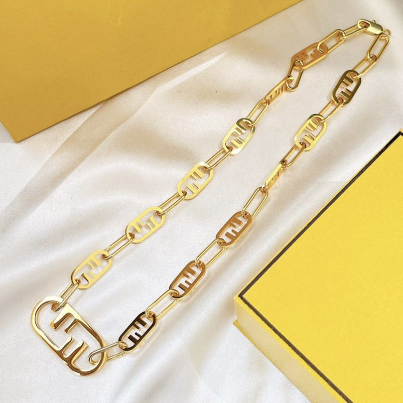 Fendi FF Logo Motif Gold Necklace