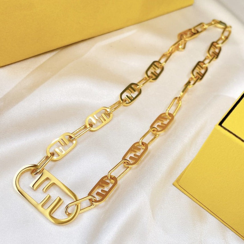 Fendi FF Logo Motif Gold Necklace