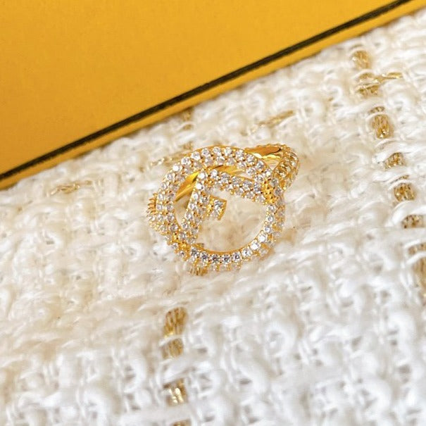 Fendi F Logo Gold Full Diamond Ring