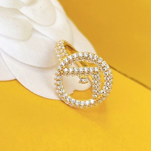 Fendi F Logo Gold Full Diamond Ring