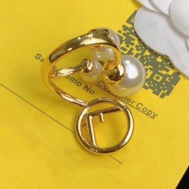 Fendi F Pearl Gold Ring
