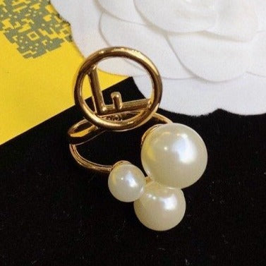 Fendi F Pearl Gold Ring