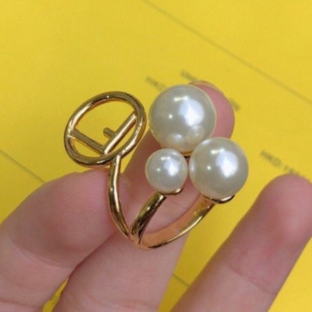 Fendi F Pearl Gold Ring