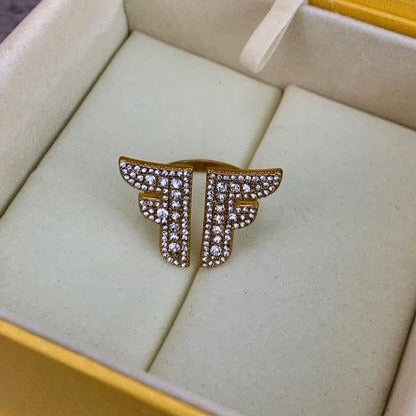 Fendi FF Logo Gold Diamond Ring